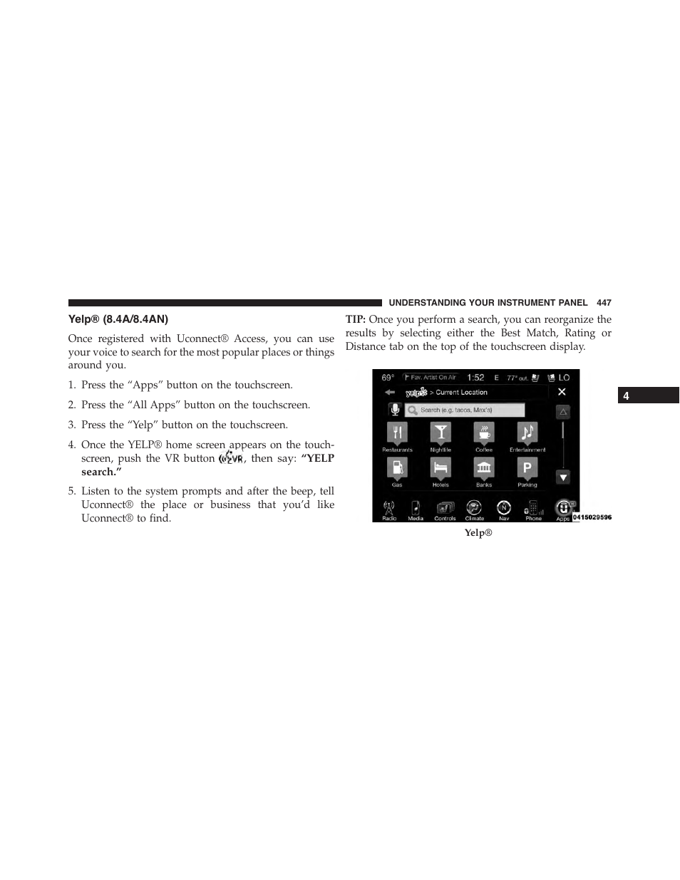 Yelp® (8.4a/8.4an) | Jeep 2015 Cherokee - Owner Manual User Manual | Page 449 / 758