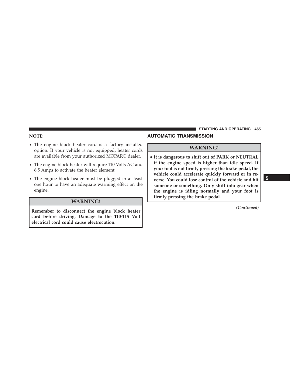 Automatic transmission | Jeep 2015 Cherokee - Owner Manual User Manual | Page 467 / 758