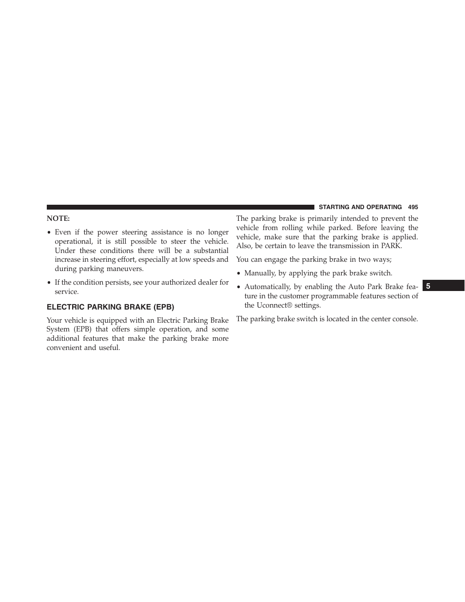 Electric parking brake (epb) | Jeep 2015 Cherokee - Owner Manual User Manual | Page 497 / 758