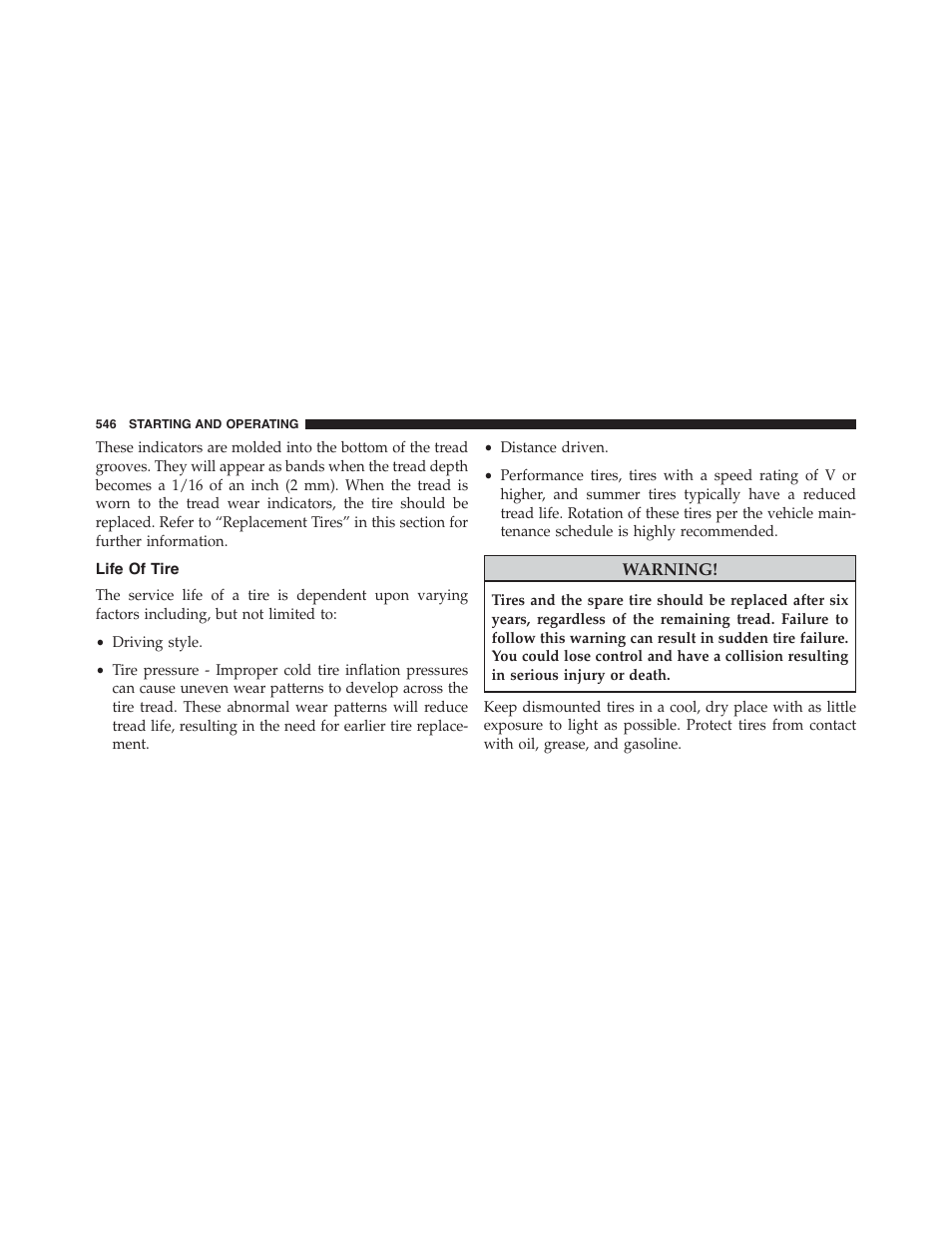 Life of tire | Jeep 2015 Cherokee - Owner Manual User Manual | Page 548 / 758