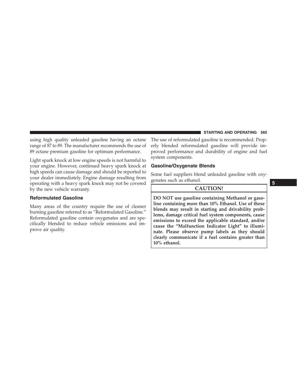 Reformulated gasoline, Gasoline/oxygenate blends | Jeep 2015 Cherokee - Owner Manual User Manual | Page 567 / 758