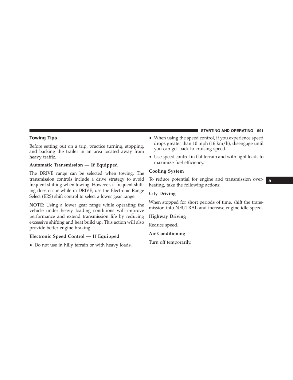 Towing tips, Automatic transmission — if equipped, Electronic speed control — if equipped | Cooling system | Jeep 2015 Cherokee - Owner Manual User Manual | Page 593 / 758