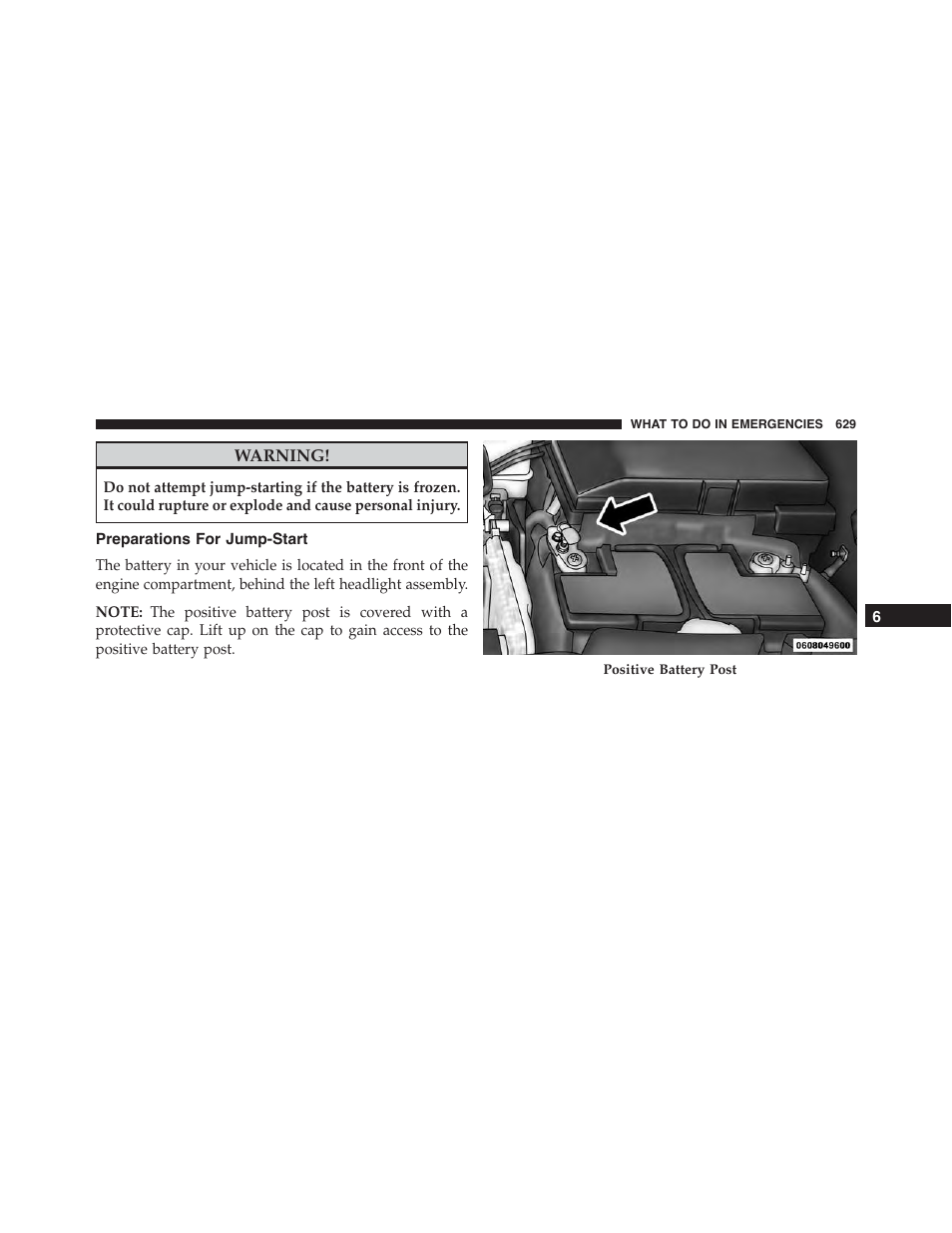 Preparations for jump-start | Jeep 2015 Cherokee - Owner Manual User Manual | Page 631 / 758