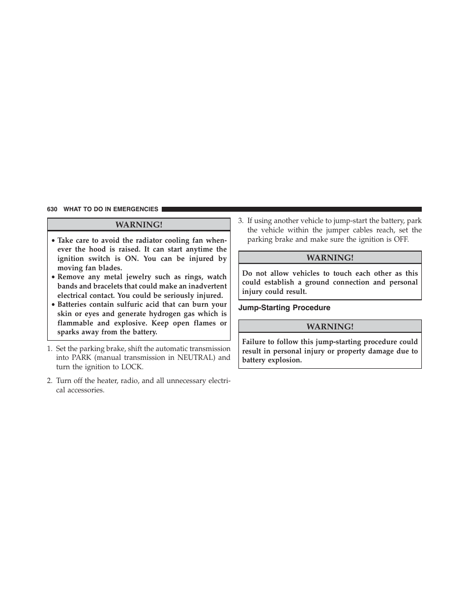 Jump-starting procedure | Jeep 2015 Cherokee - Owner Manual User Manual | Page 632 / 758