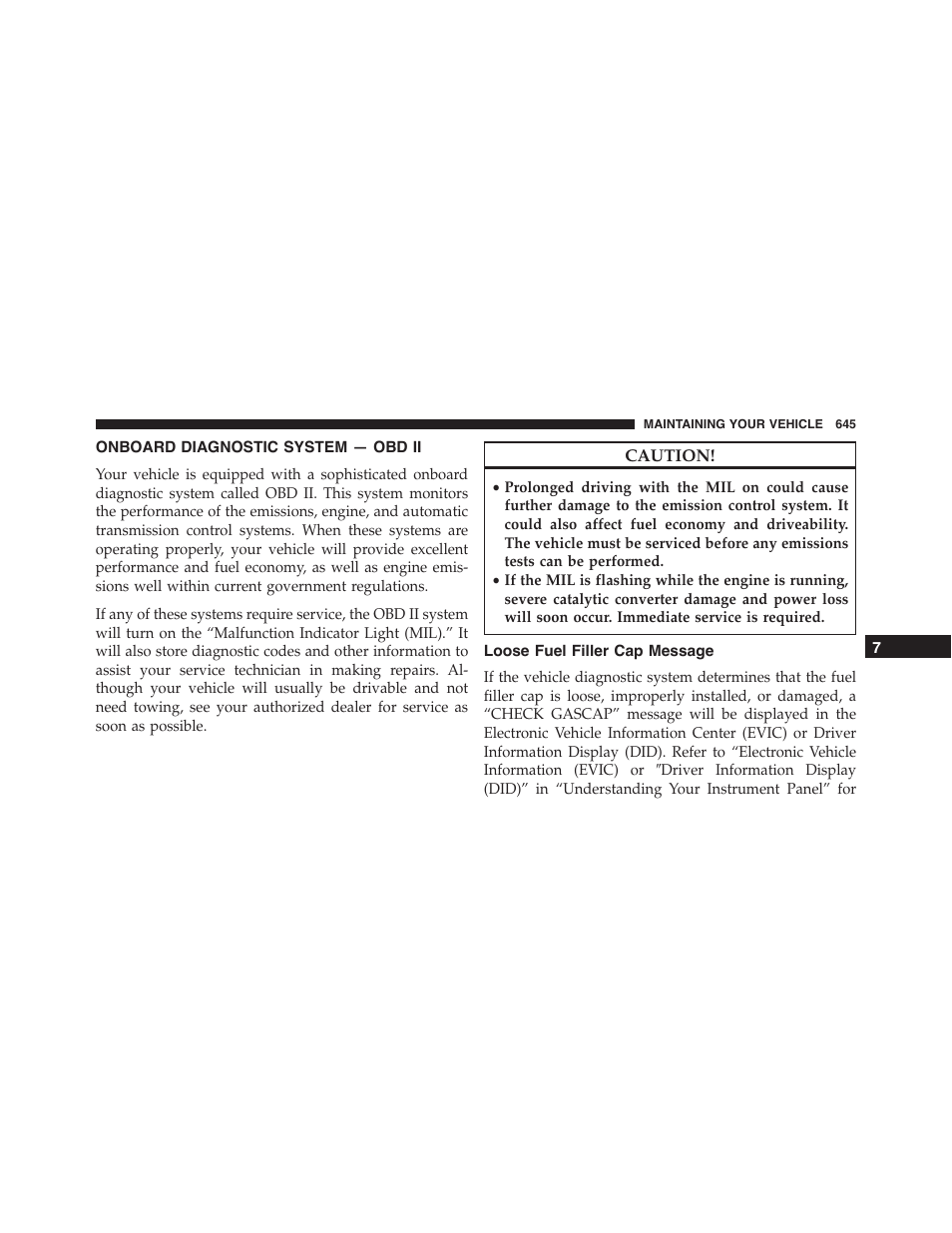 Onboard diagnostic system — obd ii, Loose fuel filler cap message | Jeep 2015 Cherokee - Owner Manual User Manual | Page 647 / 758