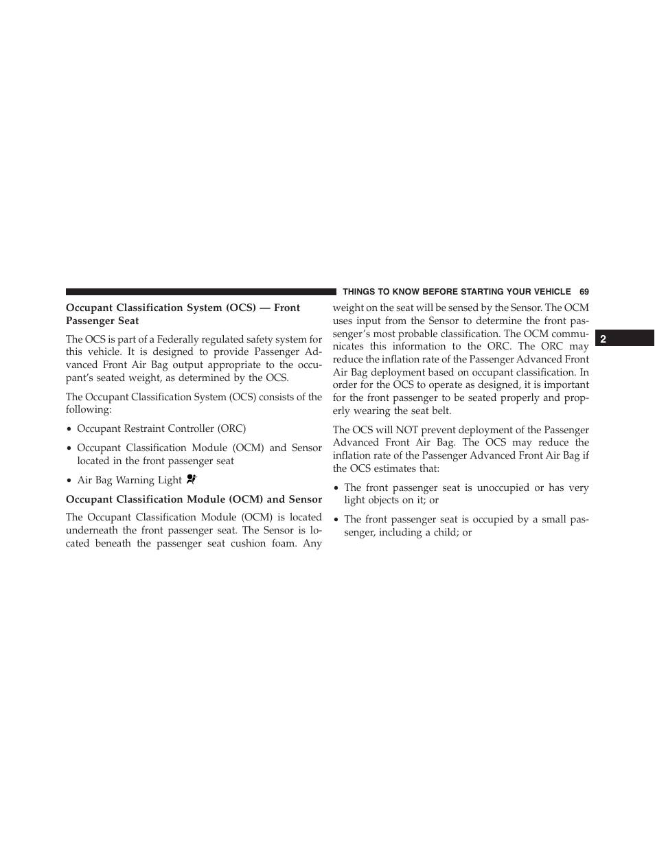 Occupant classification module (ocm) and sensor | Jeep 2015 Cherokee - Owner Manual User Manual | Page 71 / 758