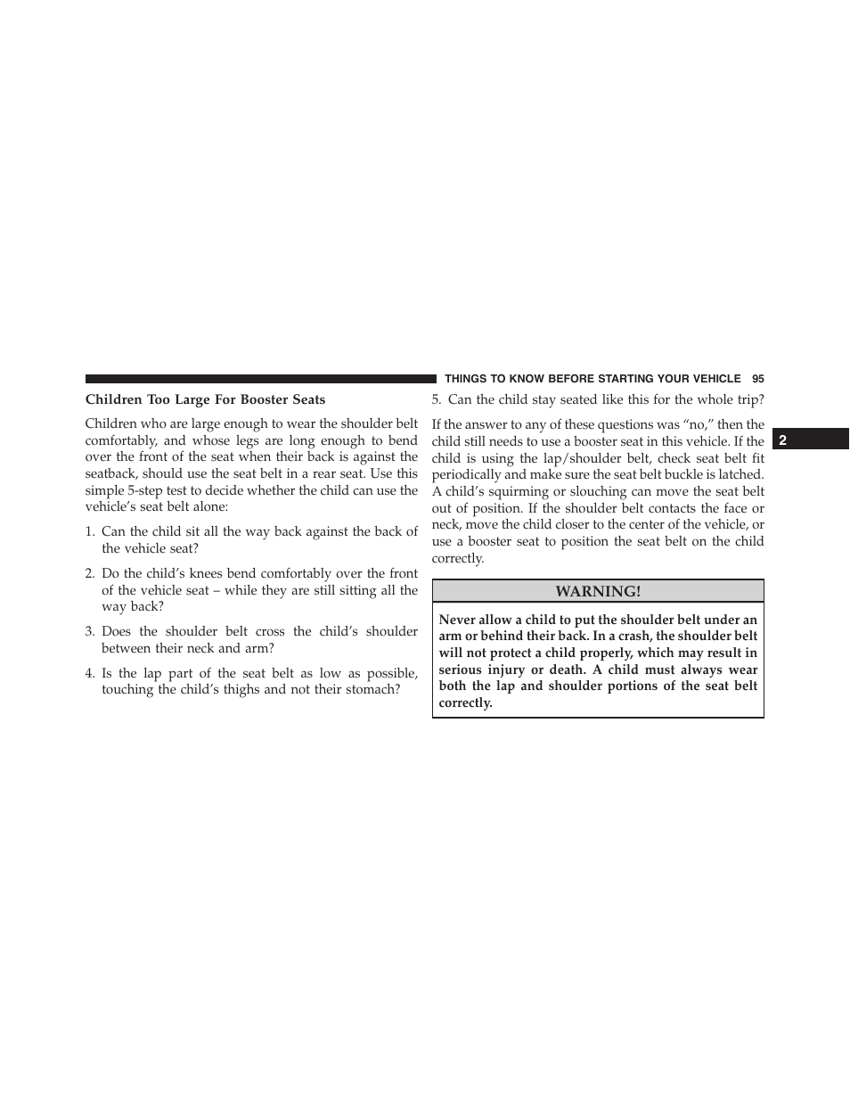Children too large for booster seats | Jeep 2015 Cherokee - Owner Manual User Manual | Page 97 / 758