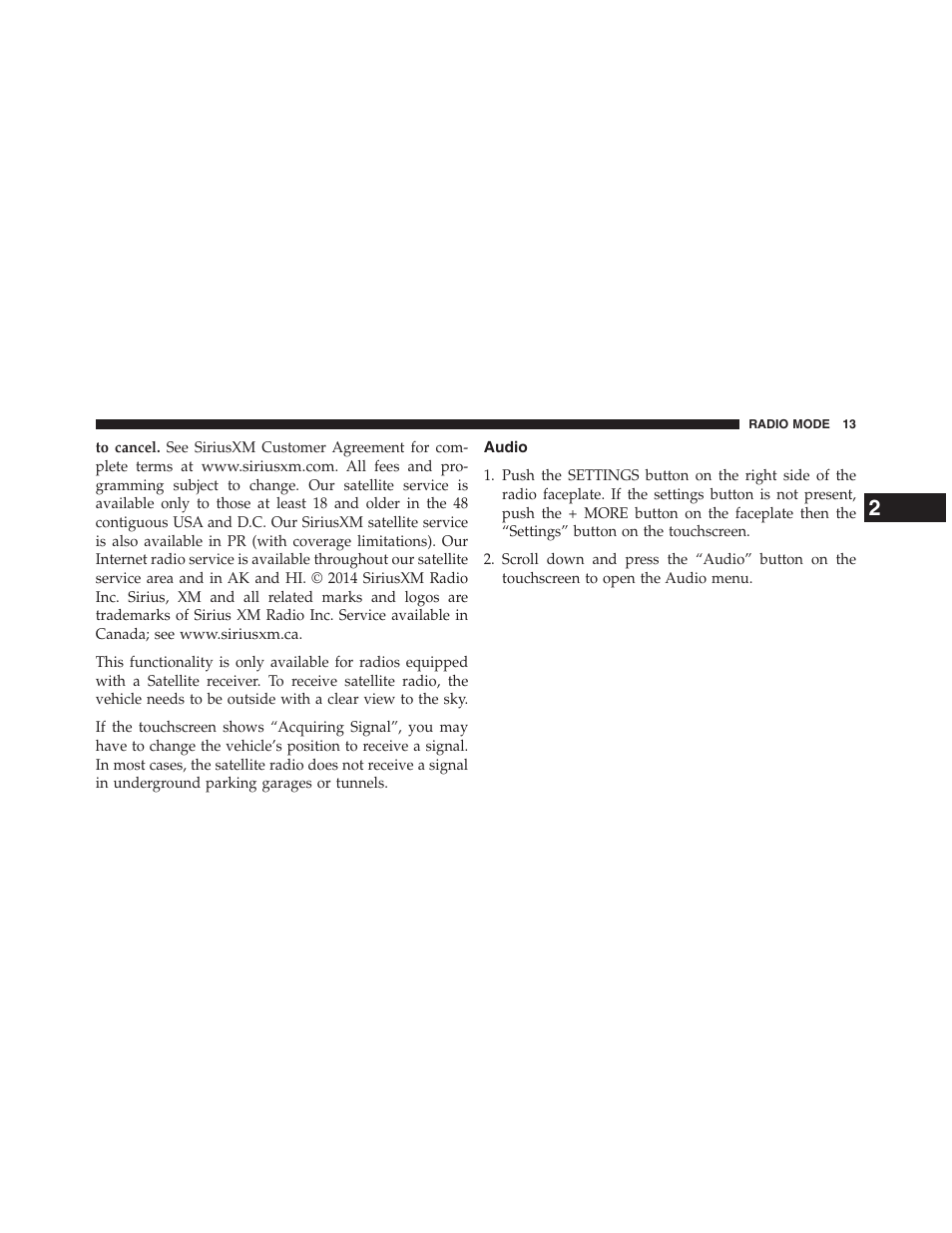 Audio | Chrysler uconnect 5.0 for Chrysler User Manual | Page 14 / 56