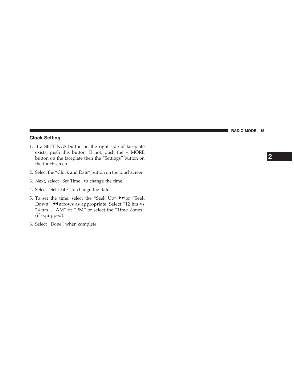 Clock setting | Chrysler uconnect 5.0 for Chrysler User Manual | Page 16 / 56