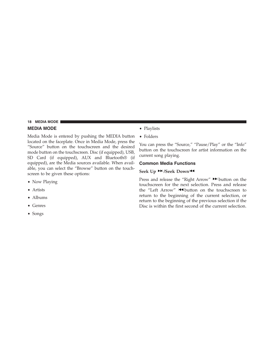 Media mode, Common media functions | Chrysler uconnect 5.0 for Chrysler User Manual | Page 19 / 56