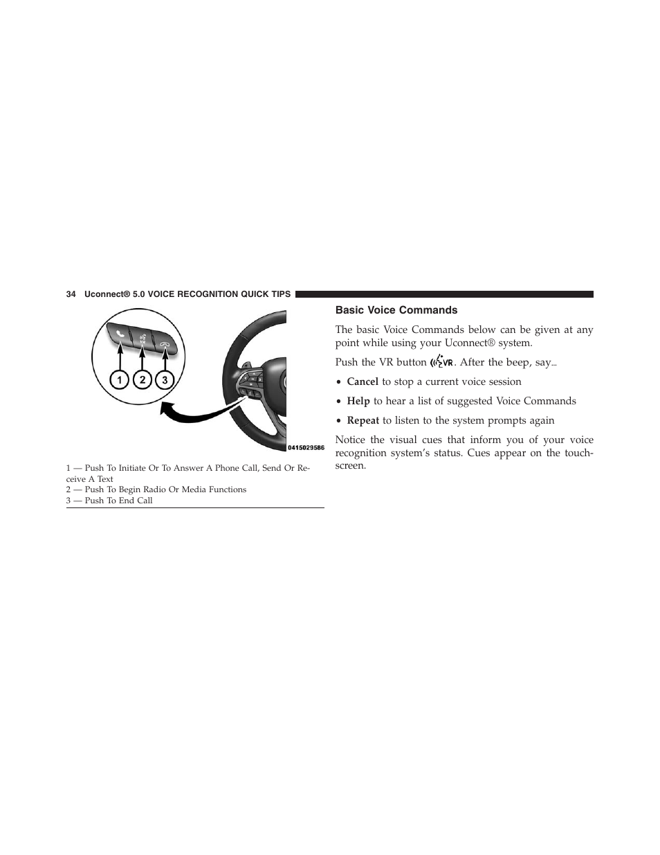 Basic voice commands | Chrysler uconnect 5.0 for Chrysler User Manual | Page 35 / 56