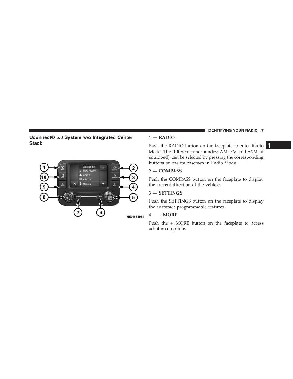 Uconnect® 5.0 system w/o integrated center stack, Uconnect® 5.0 system w/o integrated center, Stack | Chrysler uconnect 5.0 for Chrysler User Manual | Page 8 / 56