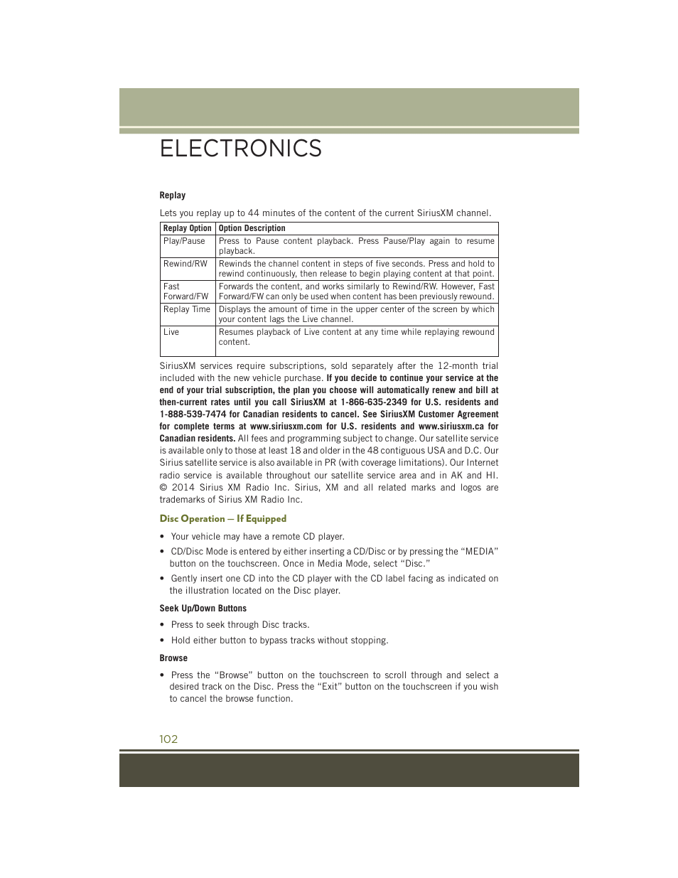 Disc operation — if equipped, Electronics | Jeep 2015 Cherokee - User Guide User Manual | Page 104 / 244