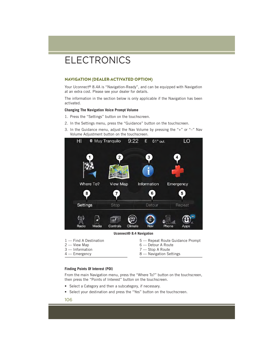 Navigation (dealer-activated option), Electronics | Jeep 2015 Cherokee - User Guide User Manual | Page 108 / 244