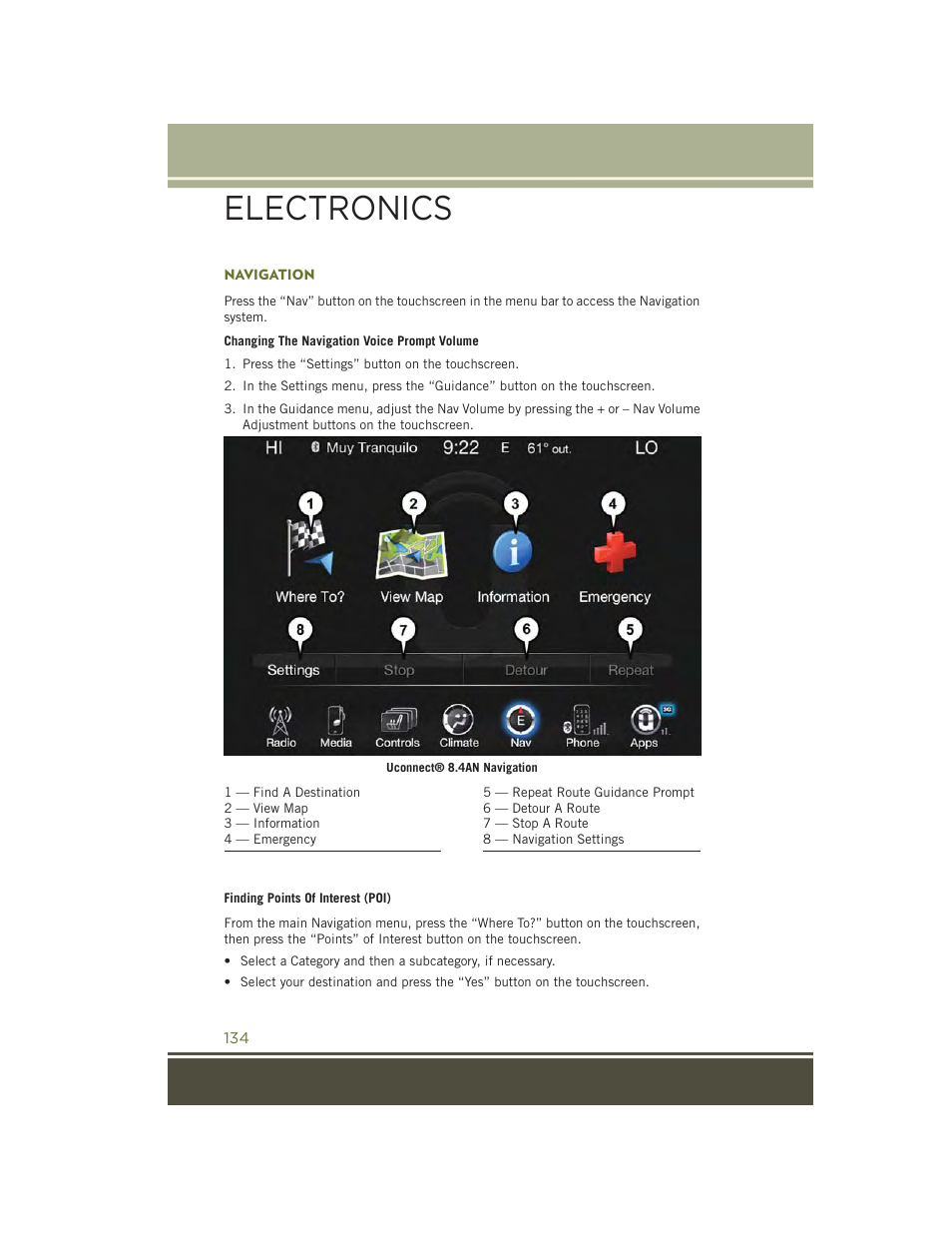 Navigation, Electronics | Jeep 2015 Cherokee - User Guide User Manual | Page 136 / 244