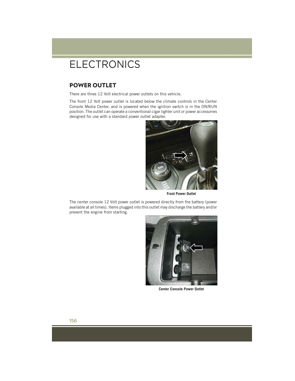 Power outlet, Electronics | Jeep 2015 Cherokee - User Guide User Manual | Page 158 / 244