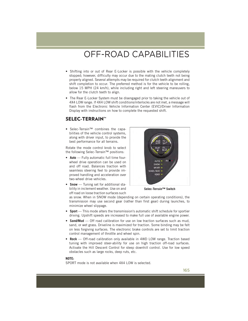 Selec-terrain, Off-road capabilities | Jeep 2015 Cherokee - User Guide User Manual | Page 167 / 244