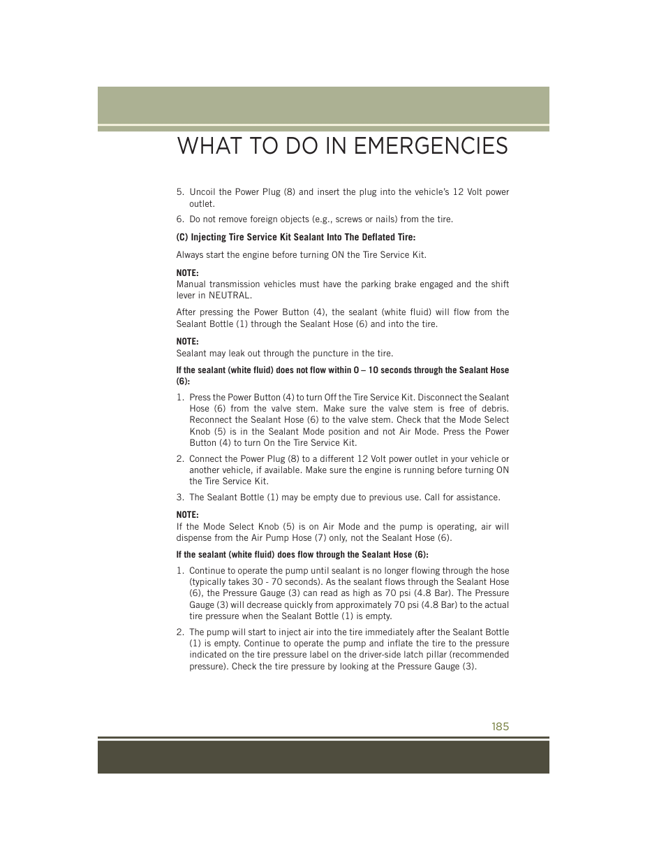 What to do in emergencies | Jeep 2015 Cherokee - User Guide User Manual | Page 187 / 244