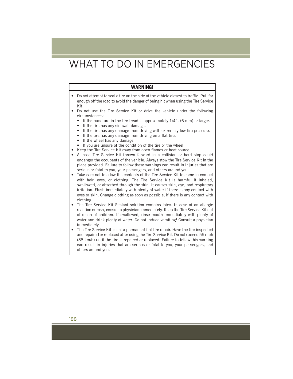 What to do in emergencies | Jeep 2015 Cherokee - User Guide User Manual | Page 190 / 244