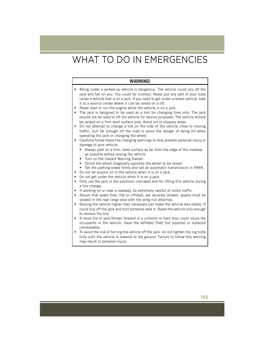 What to do in emergencies | Jeep 2015 Cherokee - User Guide User Manual | Page 195 / 244