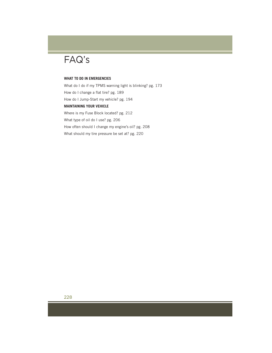 Faq’s | Jeep 2015 Cherokee - User Guide User Manual | Page 230 / 244