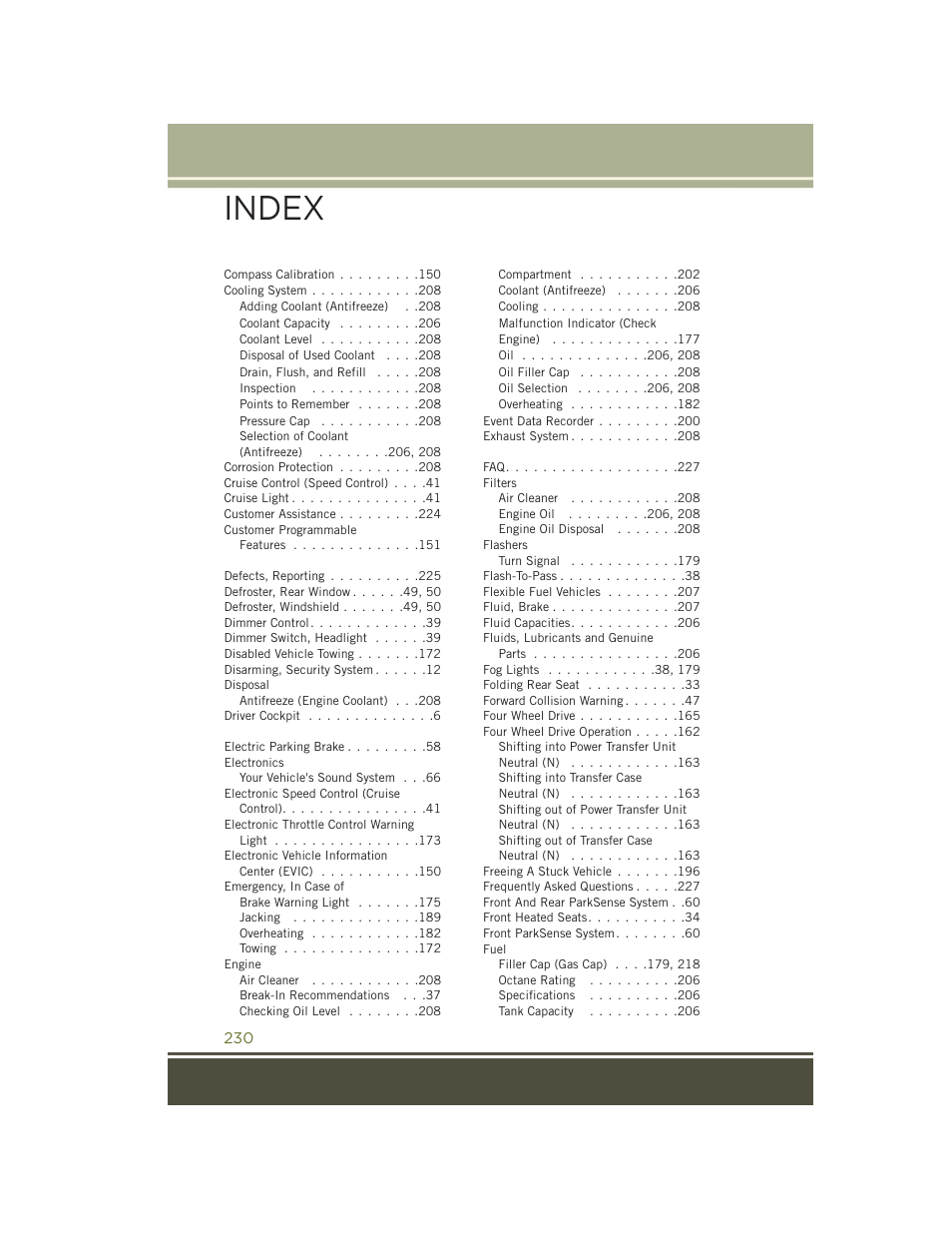 Index | Jeep 2015 Cherokee - User Guide User Manual | Page 232 / 244