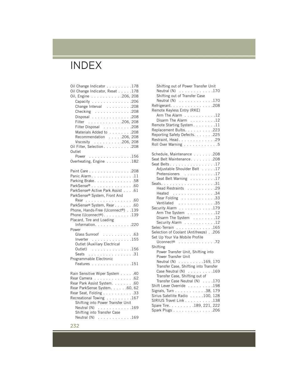 Index | Jeep 2015 Cherokee - User Guide User Manual | Page 234 / 244