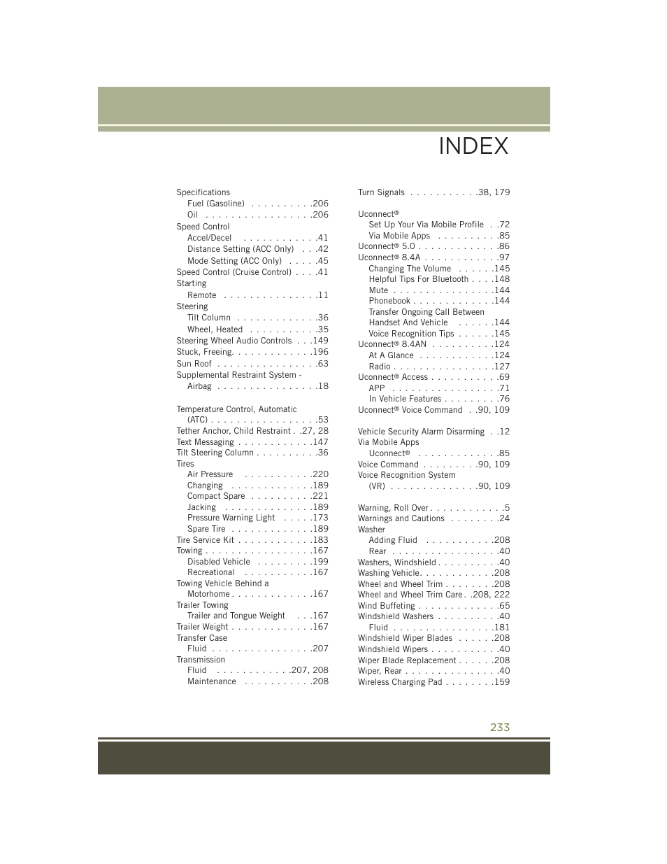 Index | Jeep 2015 Cherokee - User Guide User Manual | Page 235 / 244