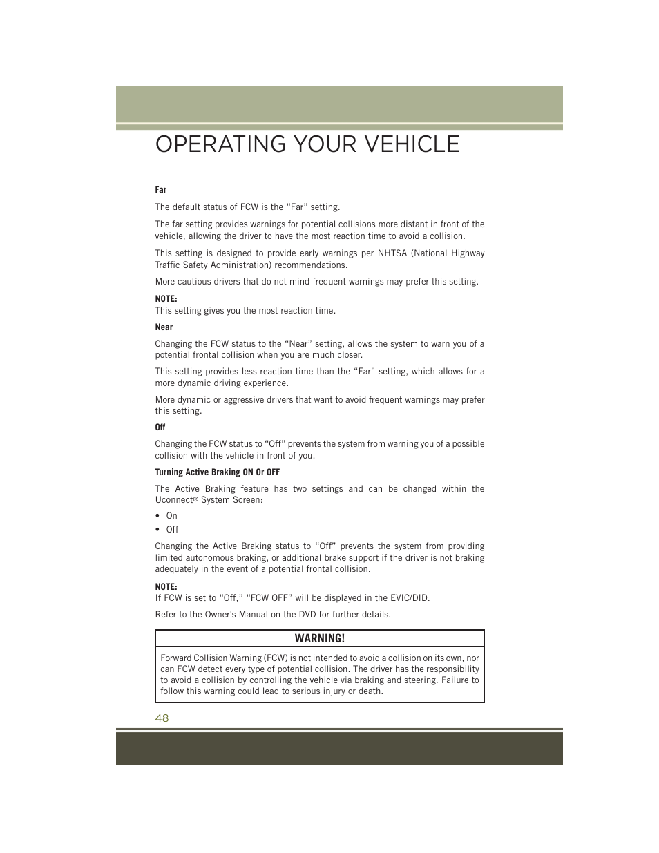 Operating your vehicle | Jeep 2015 Cherokee - User Guide User Manual | Page 50 / 244