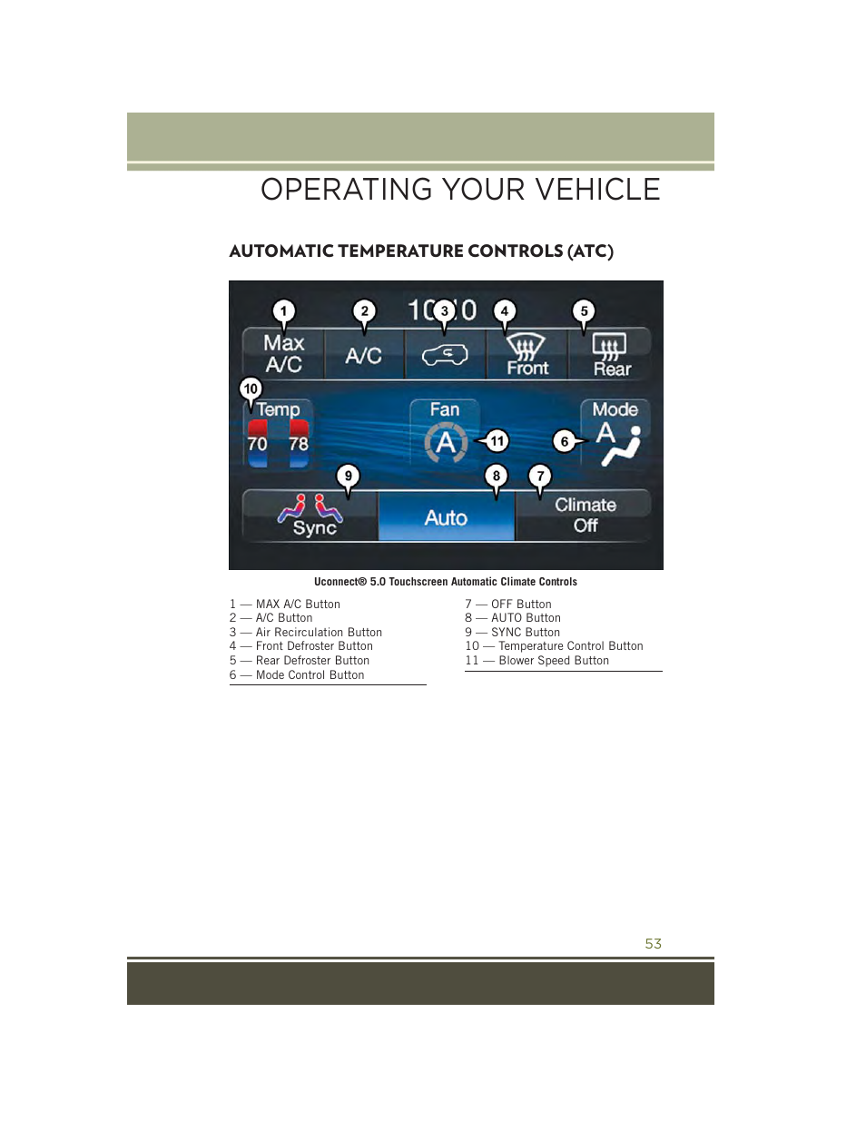 Automatic temperature controls (atc), Automatic temperature controls, Atc) | Operating your vehicle | Jeep 2015 Cherokee - User Guide User Manual | Page 55 / 244