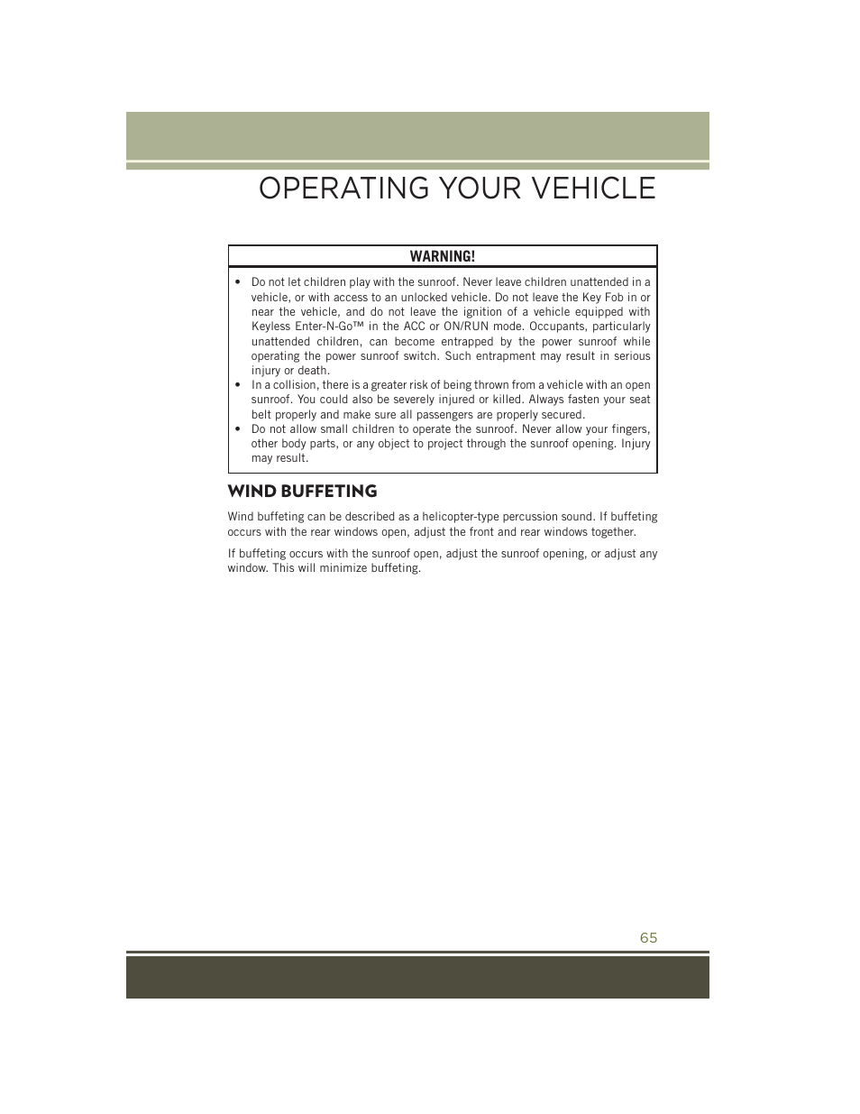 Wind buffeting, Operating your vehicle | Jeep 2015 Cherokee - User Guide User Manual | Page 67 / 244
