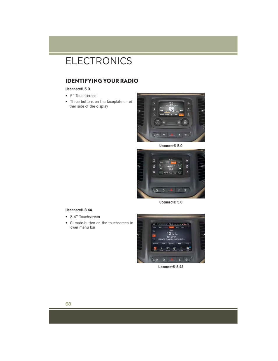 Identifying your radio, Electronics | Jeep 2015 Cherokee - User Guide User Manual | Page 70 / 244