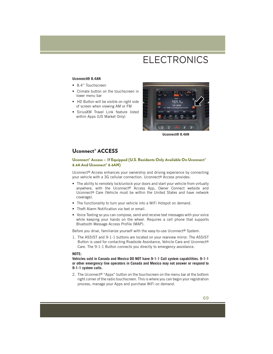 Uconnect® access, Uconnect, Access | Electronics | Jeep 2015 Cherokee - User Guide User Manual | Page 71 / 244