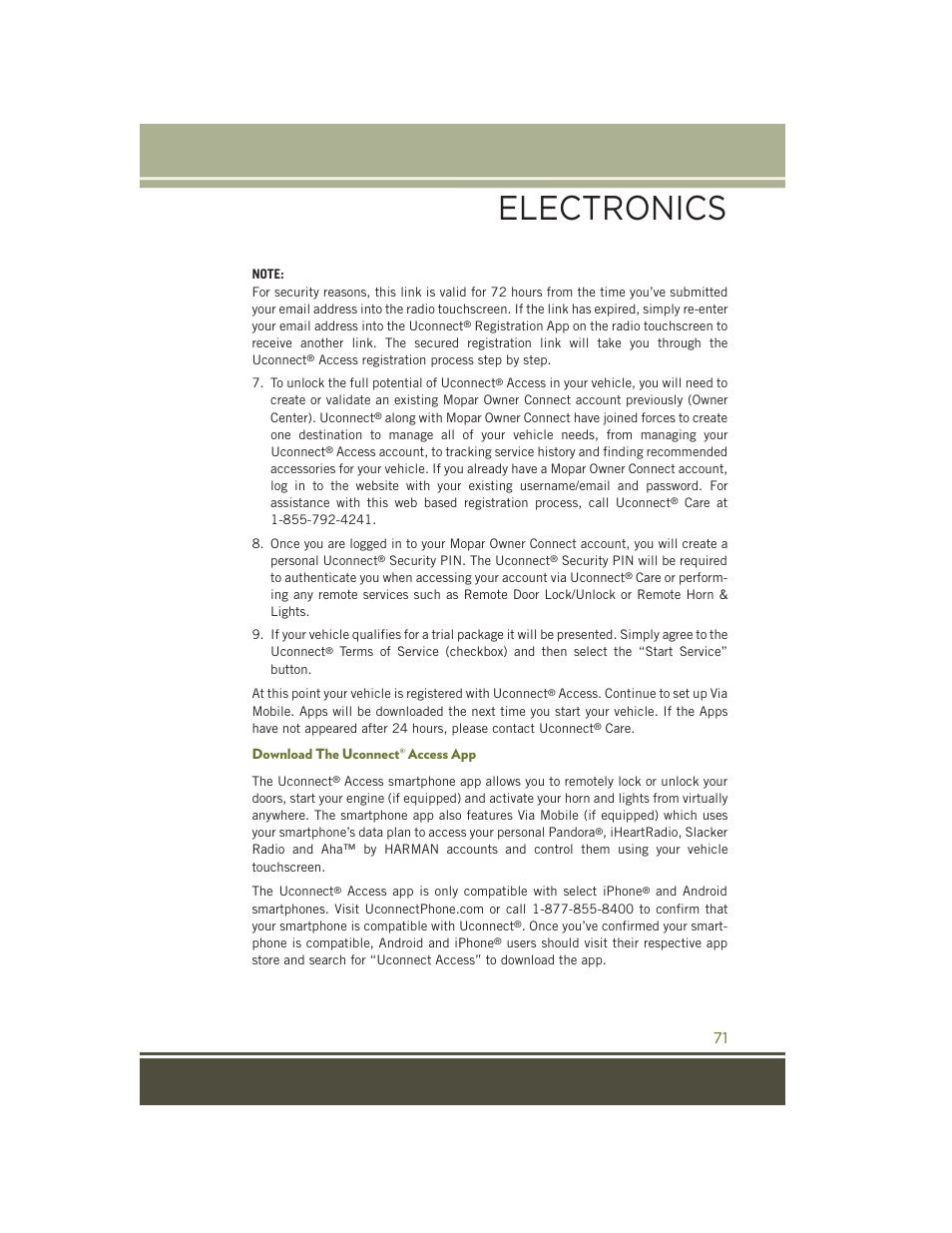 Download the uconnect® access app, Electronics | Jeep 2015 Cherokee - User Guide User Manual | Page 73 / 244