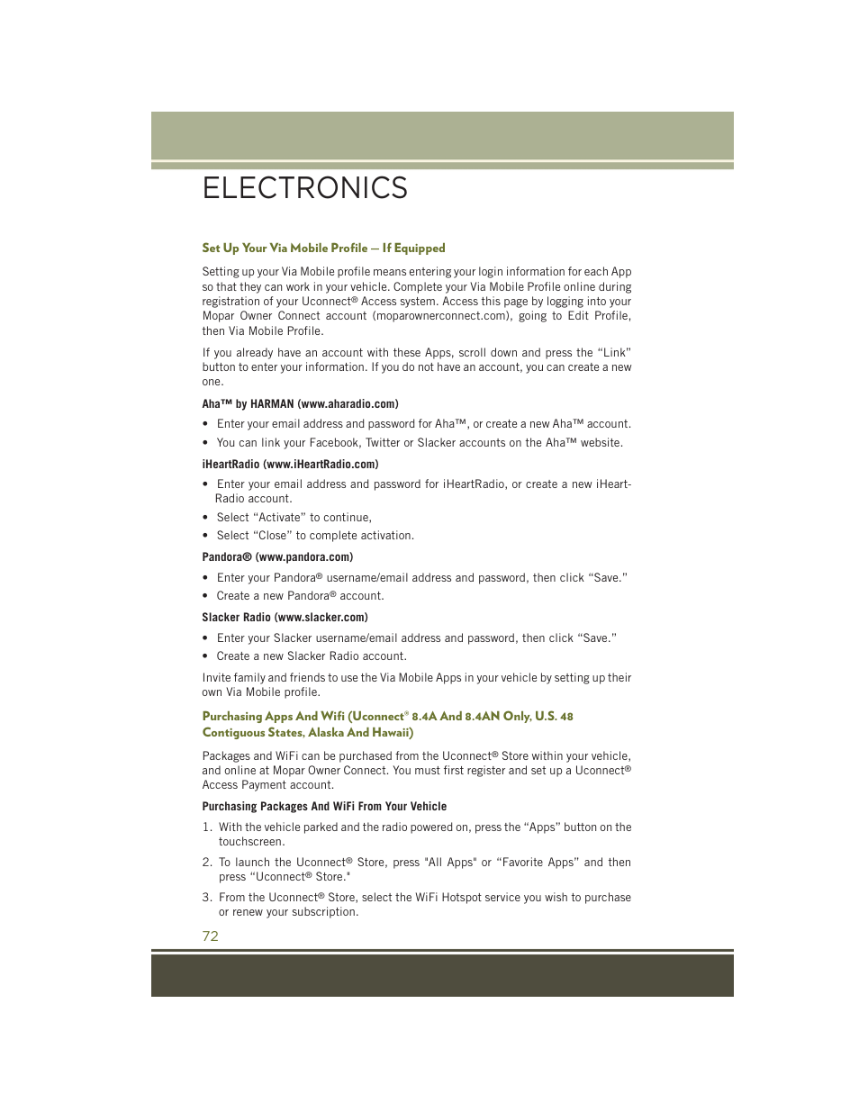 Set up your via mobile profile — if equipped, Electronics | Jeep 2015 Cherokee - User Guide User Manual | Page 74 / 244