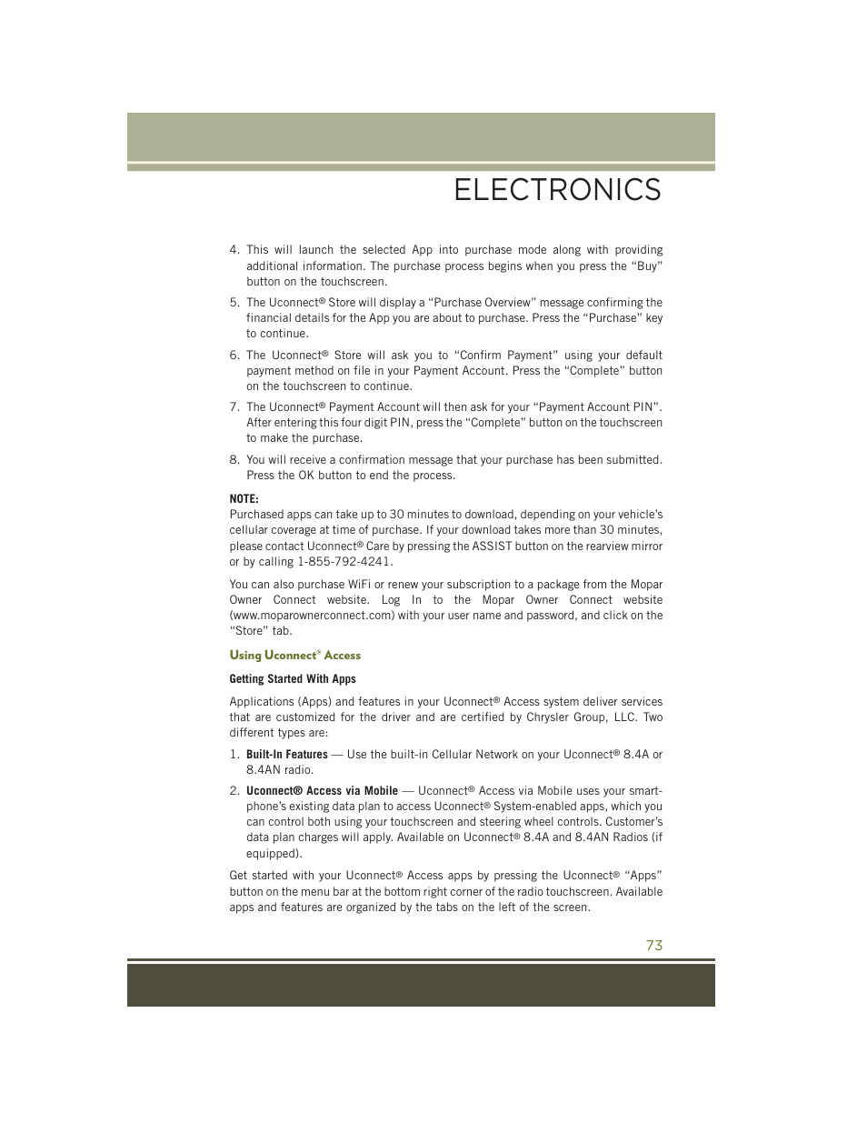 Using uconnect® access, Electronics | Jeep 2015 Cherokee - User Guide User Manual | Page 75 / 244