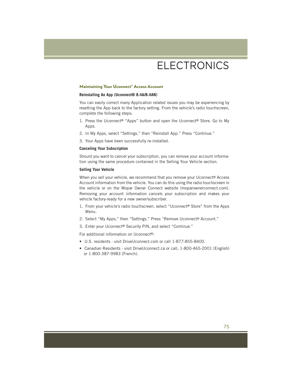 Maintaining your uconnect® access account, Electronics | Jeep 2015 Cherokee - User Guide User Manual | Page 77 / 244