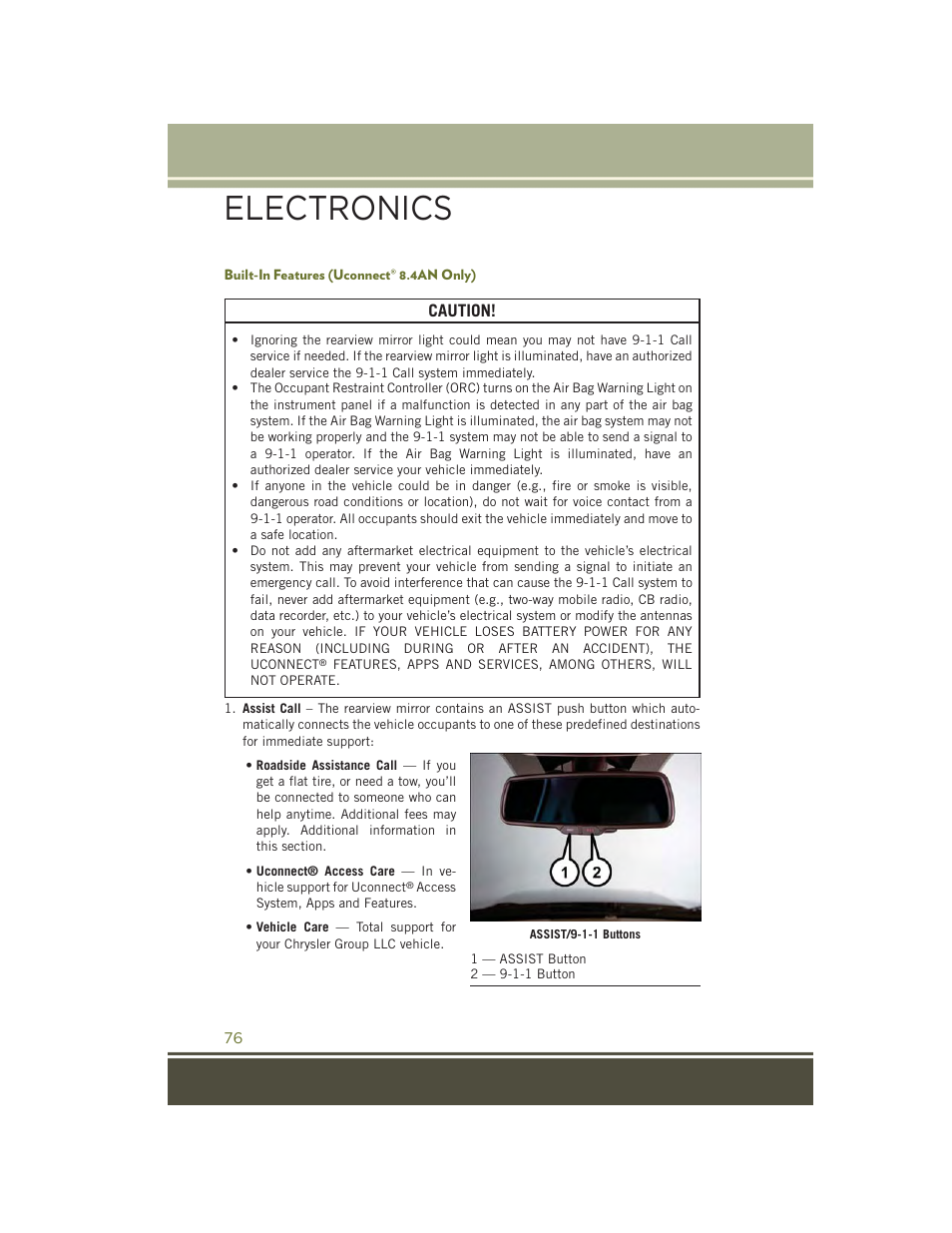 Built-in features (uconnect® 8.4an only), Electronics | Jeep 2015 Cherokee - User Guide User Manual | Page 78 / 244
