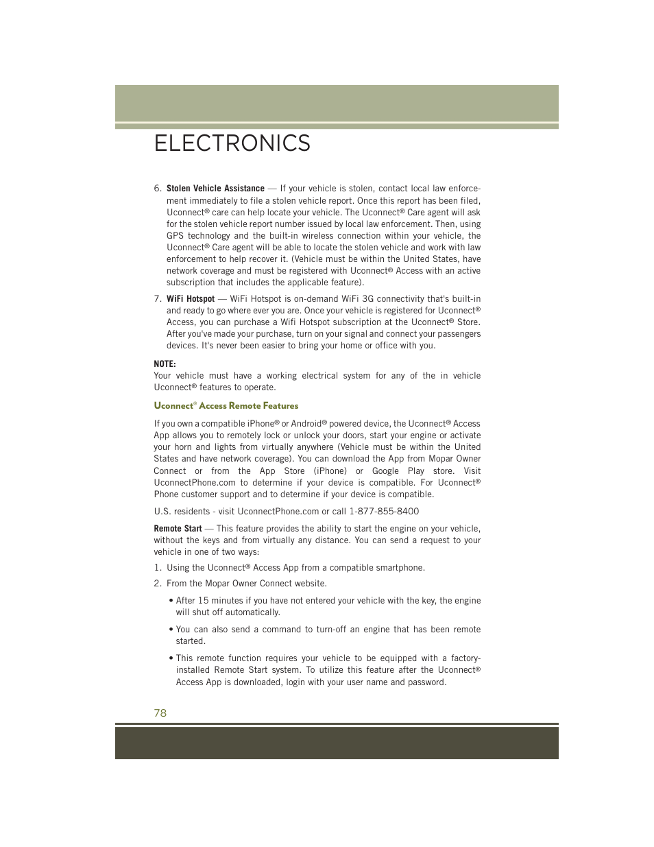 Uconnect® access remote features, Electronics | Jeep 2015 Cherokee - User Guide User Manual | Page 80 / 244