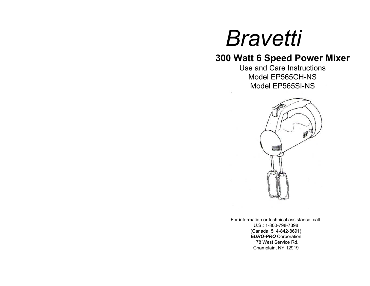 Bravetti EP565CH-NS User Manual | 6 pages