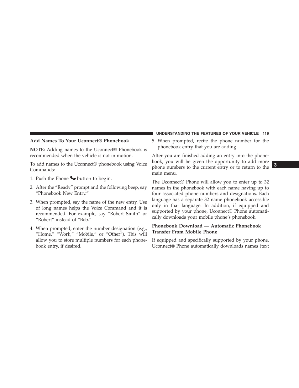 Add names to your uconnect® phonebook | Jeep 2015 Compass - Owner Manual User Manual | Page 121 / 572