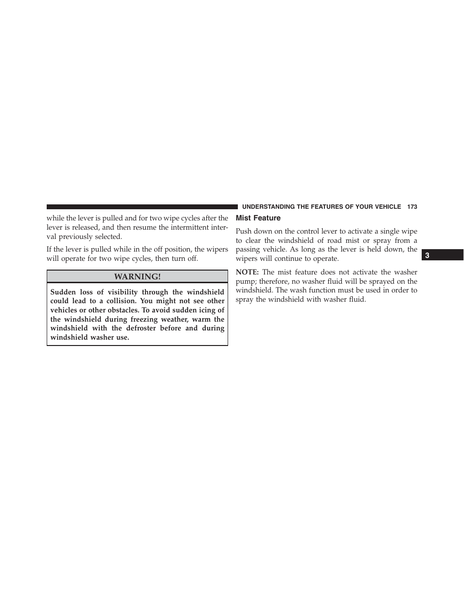 Mist feature | Jeep 2015 Compass - Owner Manual User Manual | Page 175 / 572