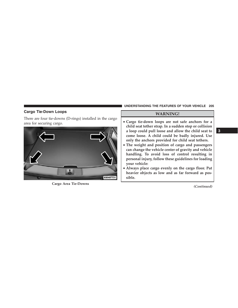 Cargo tie-down loops | Jeep 2015 Compass - Owner Manual User Manual | Page 207 / 572