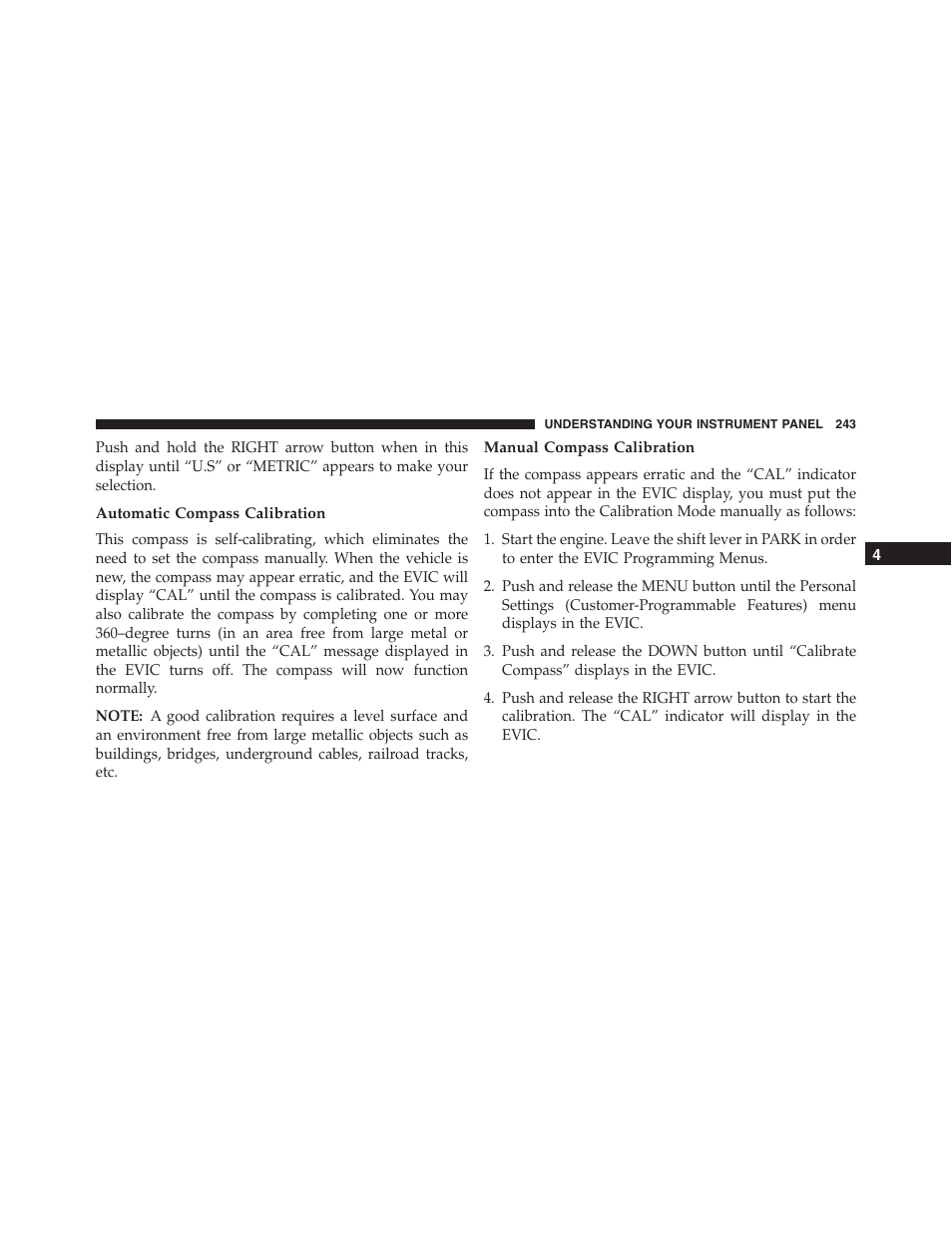 Automatic compass calibration, Manual compass calibration | Jeep 2015 Compass - Owner Manual User Manual | Page 245 / 572