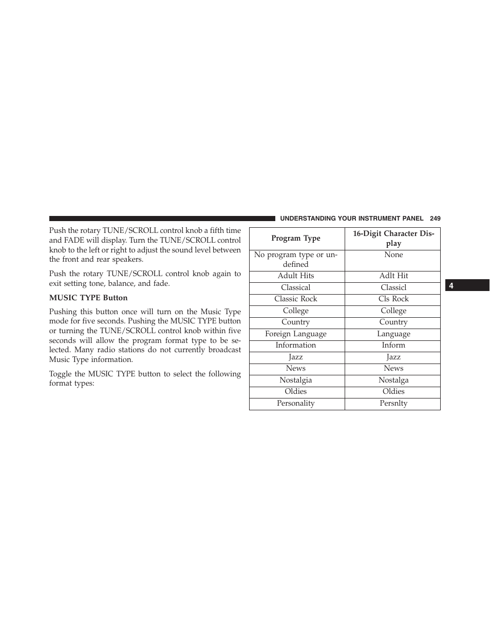 Music type button | Jeep 2015 Compass - Owner Manual User Manual | Page 251 / 572