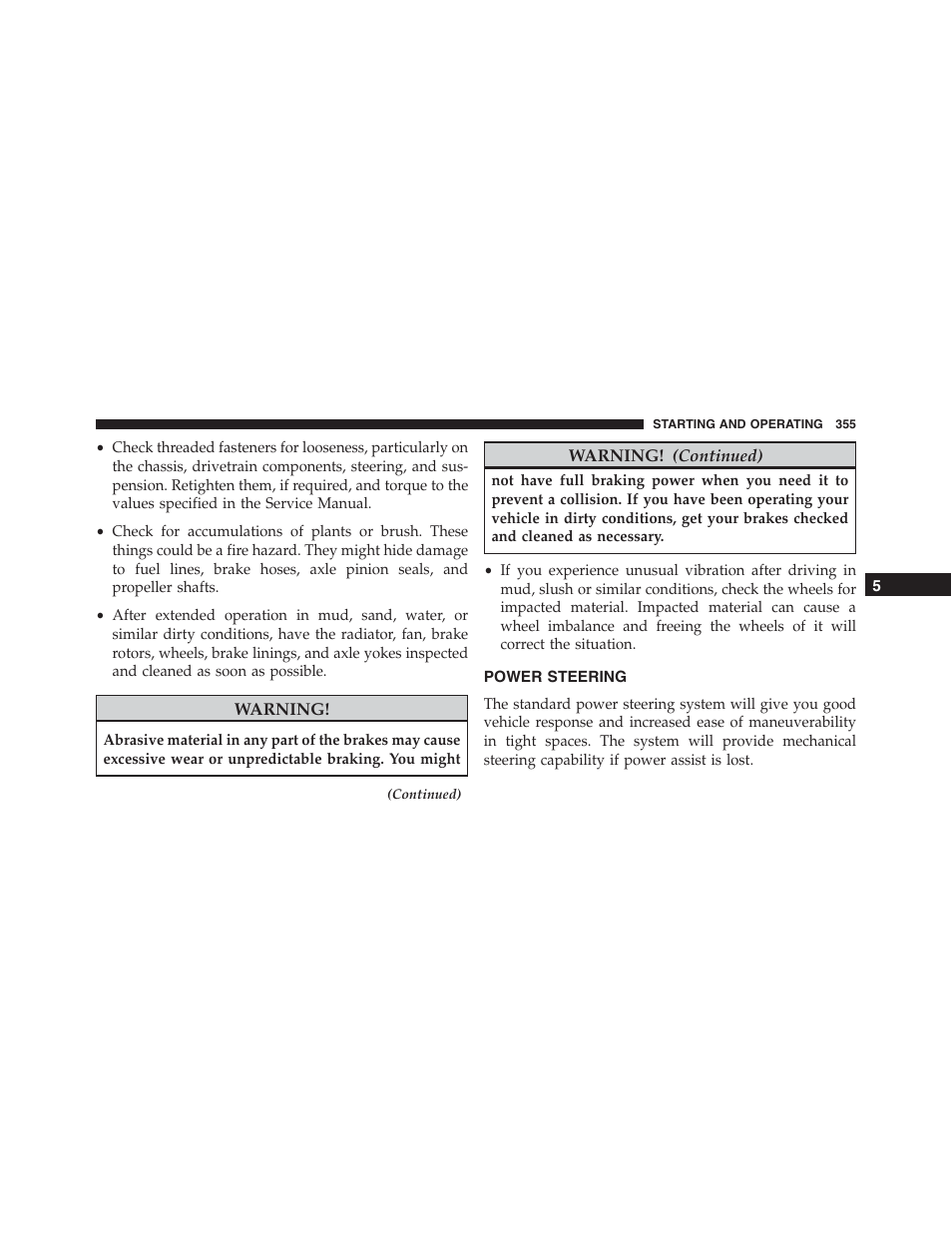 Power steering | Jeep 2015 Compass - Owner Manual User Manual | Page 357 / 572