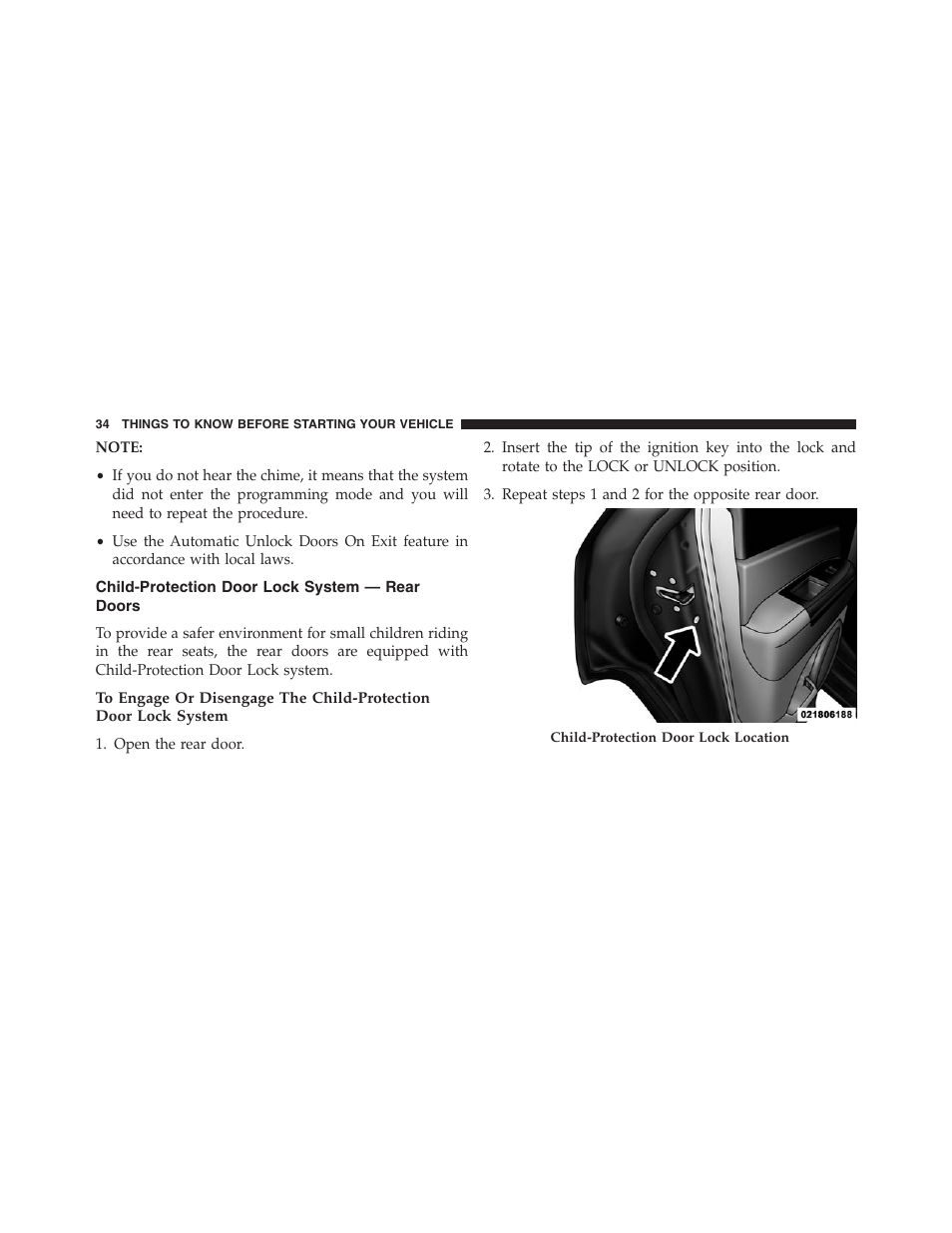 Child-protection door lock system — rear doors, Child-protection door lock system — rear, Doors | Jeep 2015 Compass - Owner Manual User Manual | Page 36 / 572