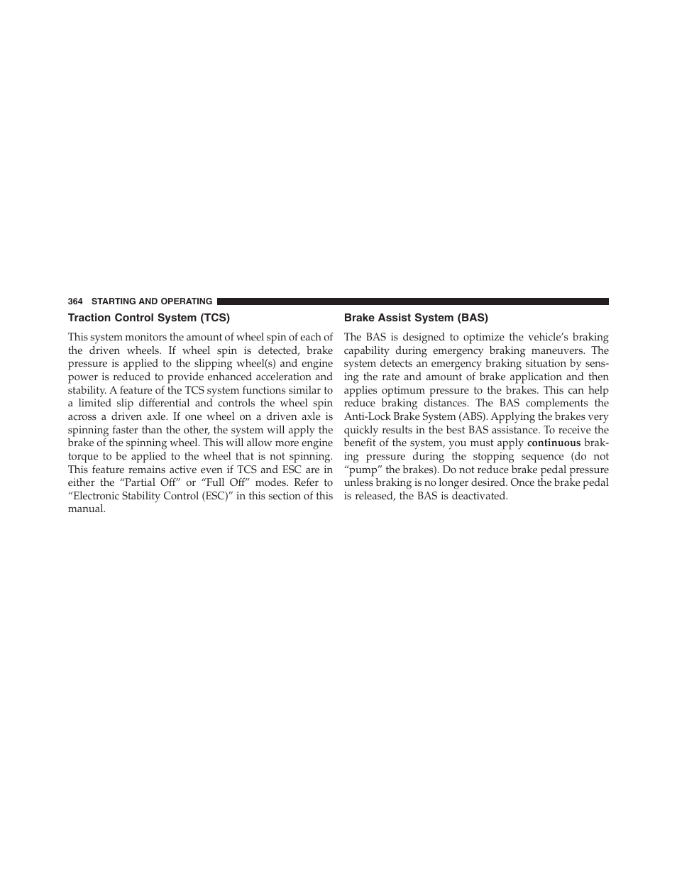 Traction control system (tcs), Brake assist system (bas) | Jeep 2015 Compass - Owner Manual User Manual | Page 366 / 572