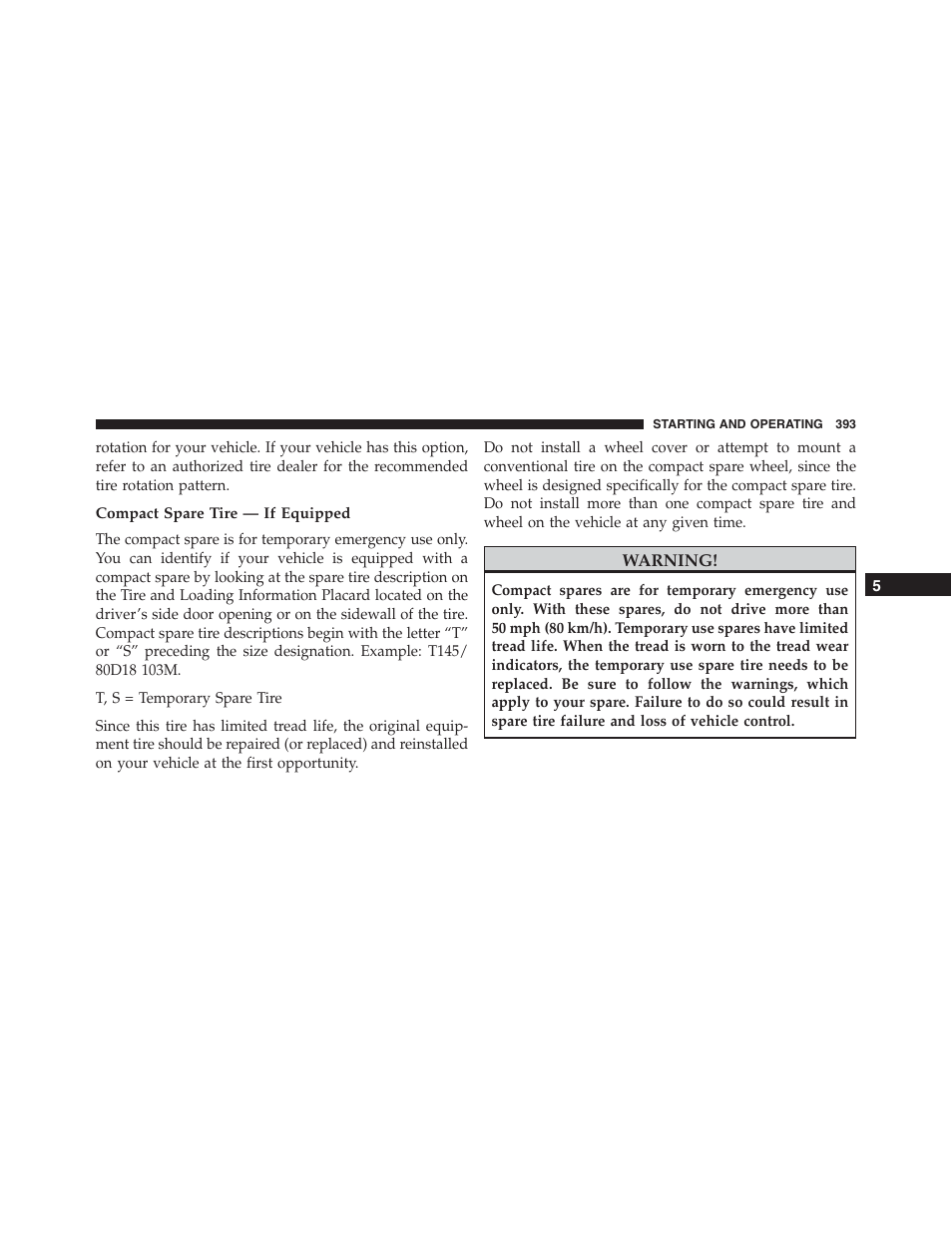 Compact spare tire — if equipped | Jeep 2015 Compass - Owner Manual User Manual | Page 395 / 572