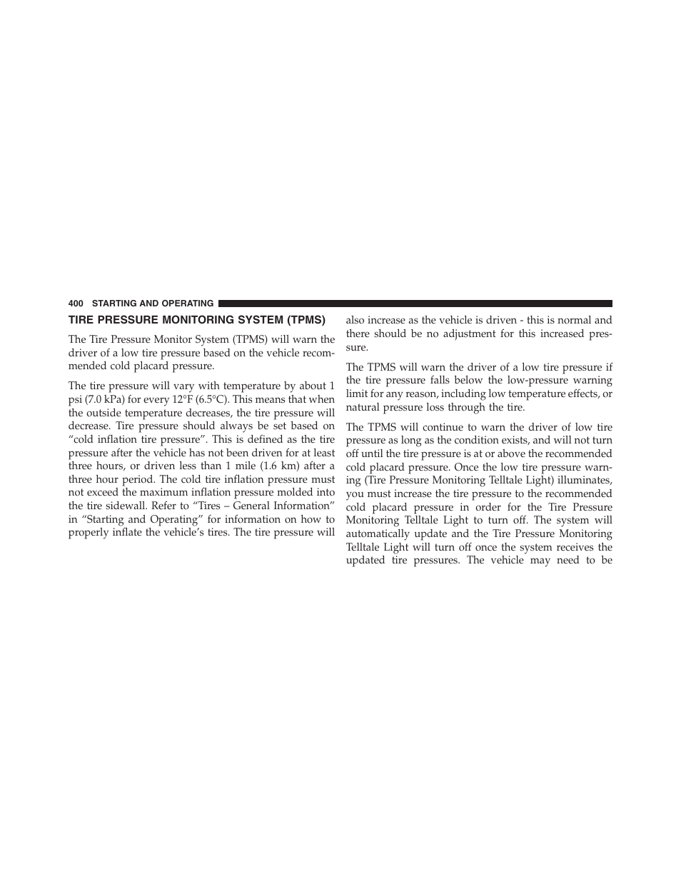 Tire pressure monitoring system (tpms), Tire pressure monitoring system, Tpms) | Jeep 2015 Compass - Owner Manual User Manual | Page 402 / 572